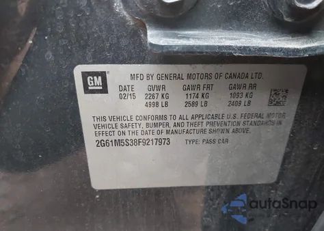 2015 Cadillac Xts Luxury z USA, uszkodzony, nr VIN 2G61M5S38F9217973